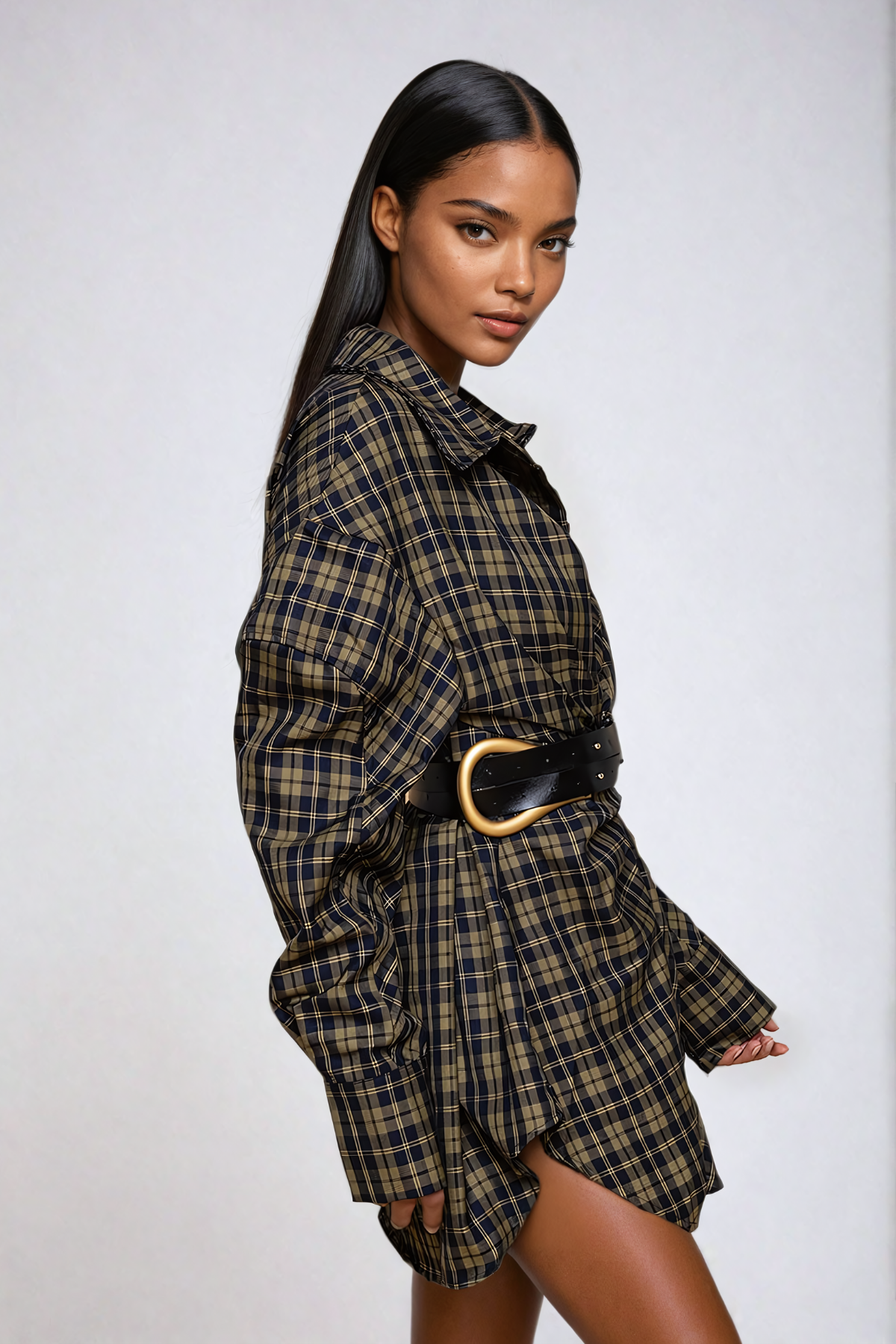 Yamini – Hemd-Minikleid mit Gitterschnalle