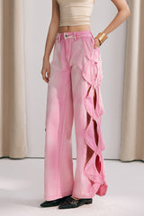 Yana Hollow Weave Wide Leg Jeans In Pink