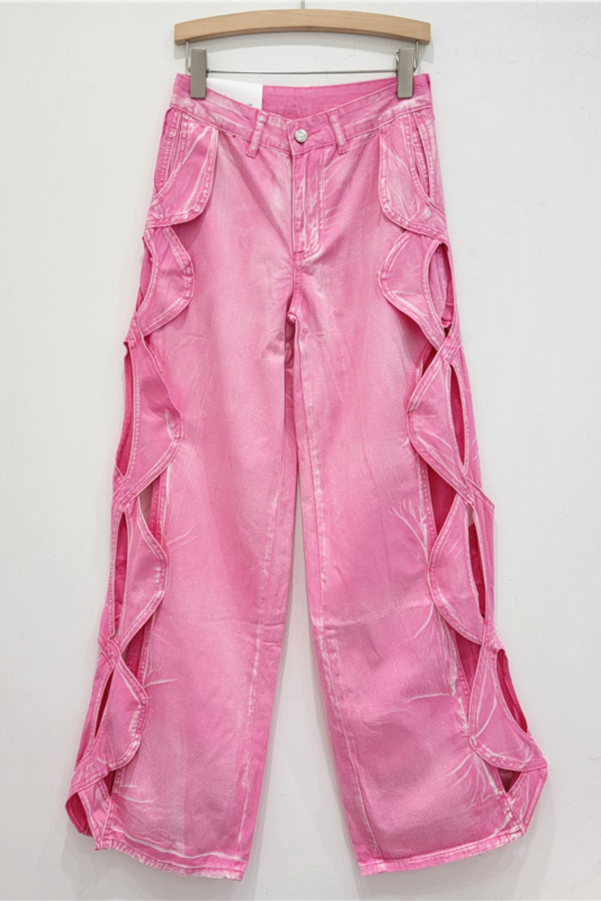 Yana Hollow Weave Wide Leg Jeans In Pink