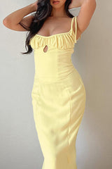 Yellow Tie-straps Pack Hip Fishtail Dress
