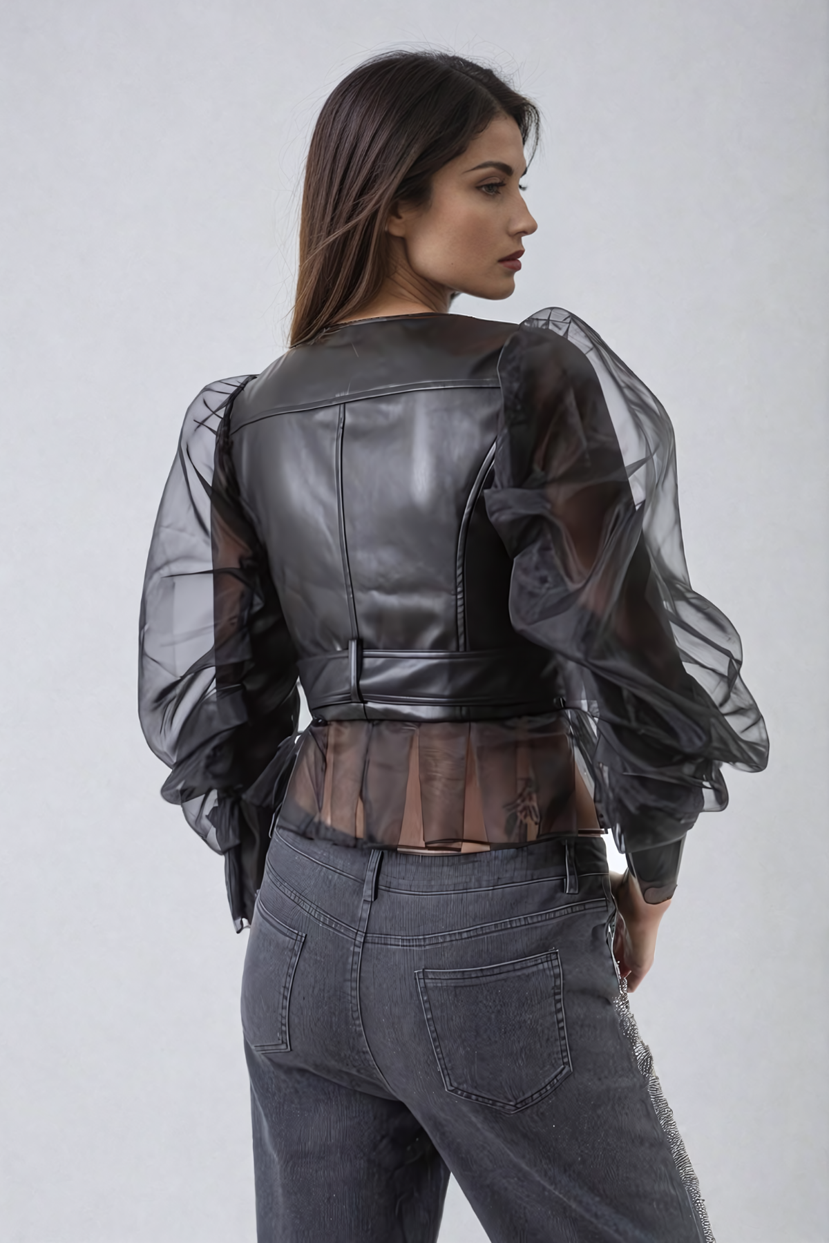 Ziya Mesh Deconstruct Buckle Leather Jacket