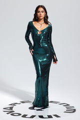 Aoibhe Sequin Maxi Dress In Green