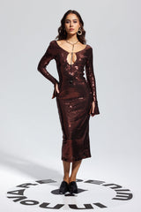 Aoibhe Sequin Midi Dress In Brown