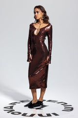 Aoibhe Sequin Midi Dress In Brown