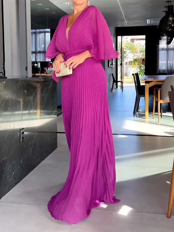 Short Sleeves Solid Trendy Color V-Neck Maxi Dresses