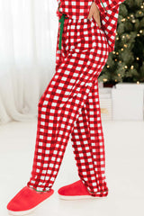 Fiery Red Christmas Plaid Print Shirt and Pants Pajama Set