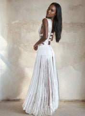 Weißes Maxikleid mit Quasten