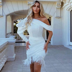 Puff Sleeve Off Trendy Shoulder Mini Dress