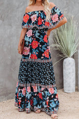 Elegantes Tube Top Trendy Dreifarbig Bedrucktes Maxikleid