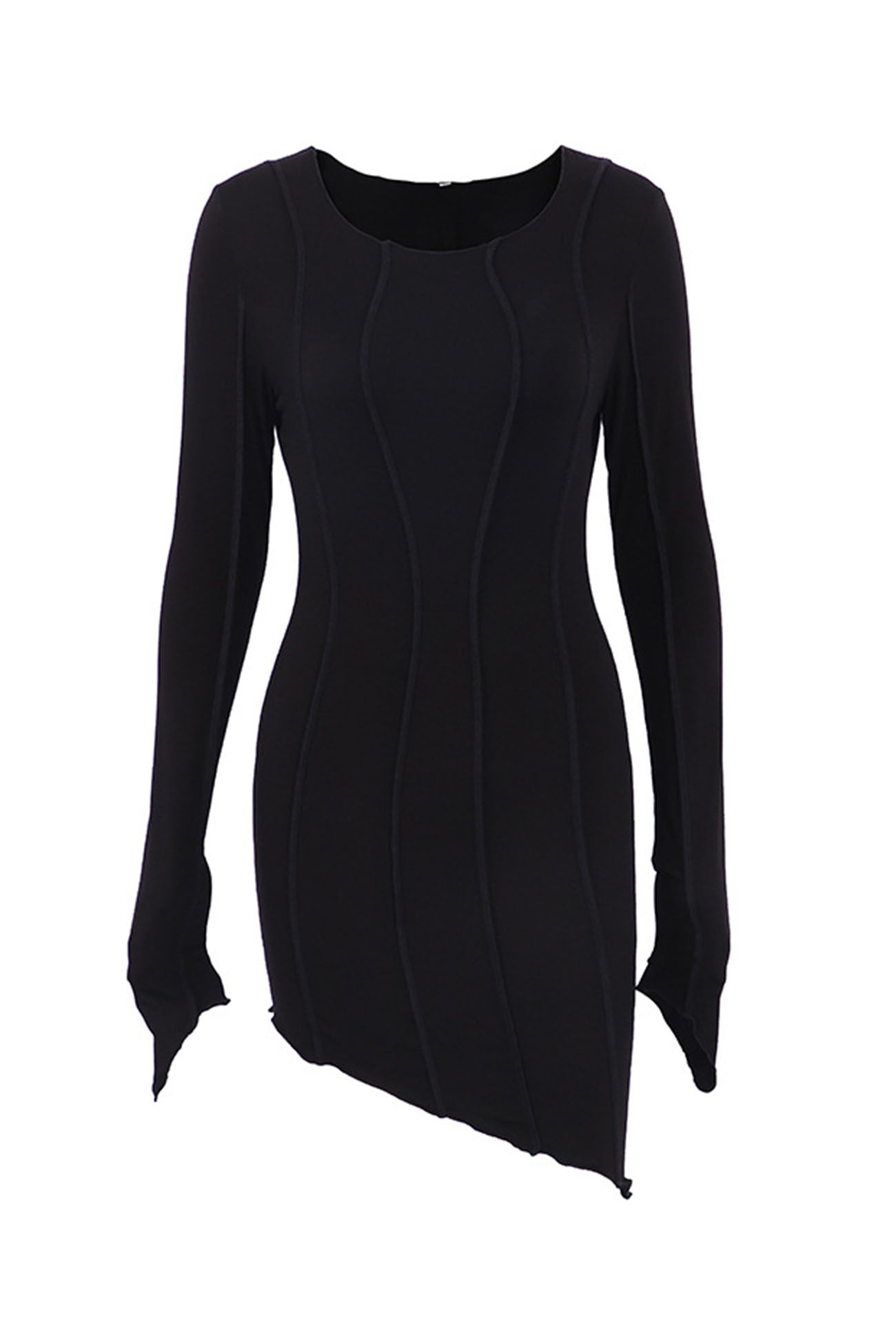 Irregular Shirred Long Sleeve Bodycon Mini Dress