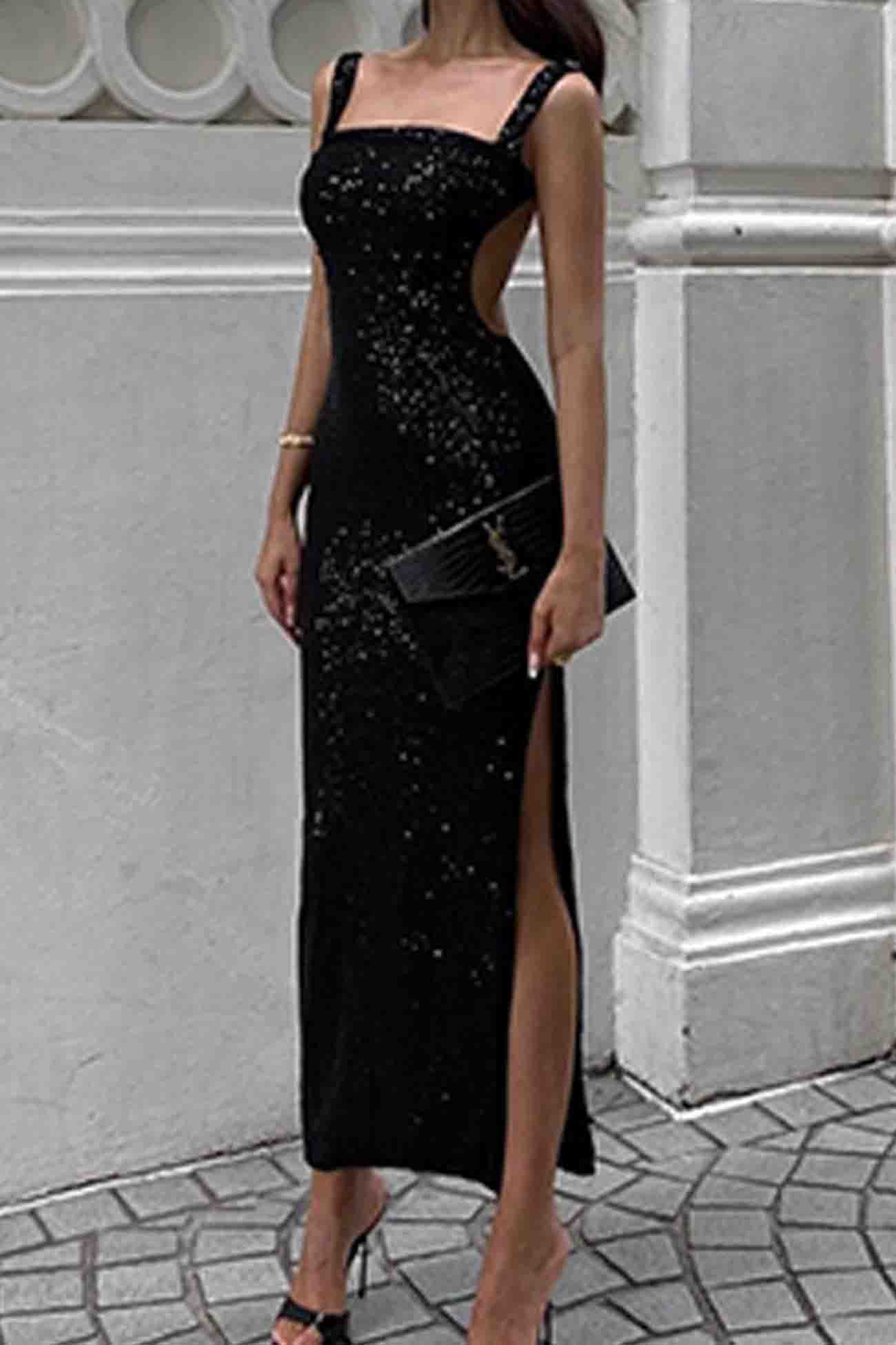 Sequined Irregular Backless Strap Dress