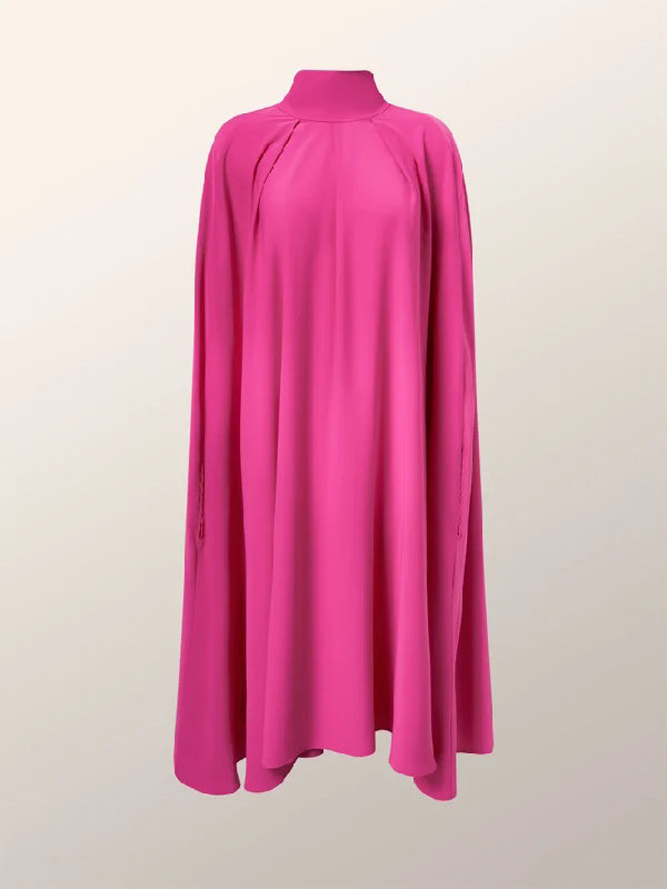 Simple Batwing Sleeves Lace-Up Modern Solid Color High-Neck Midi Dresses