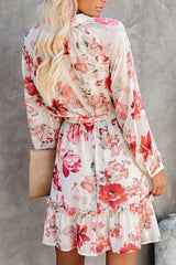 Floral Button Front Deep Modern V Beach Ruffle Dress