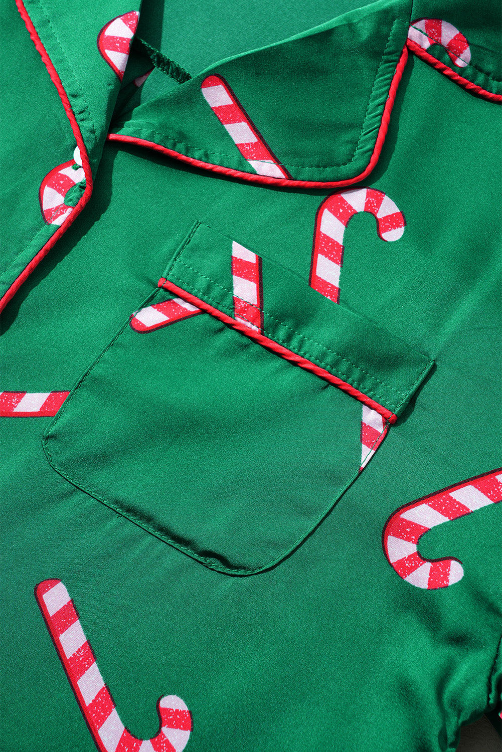 Green Christmas Candy Cane Print Shirt and Shorts Pajama Set