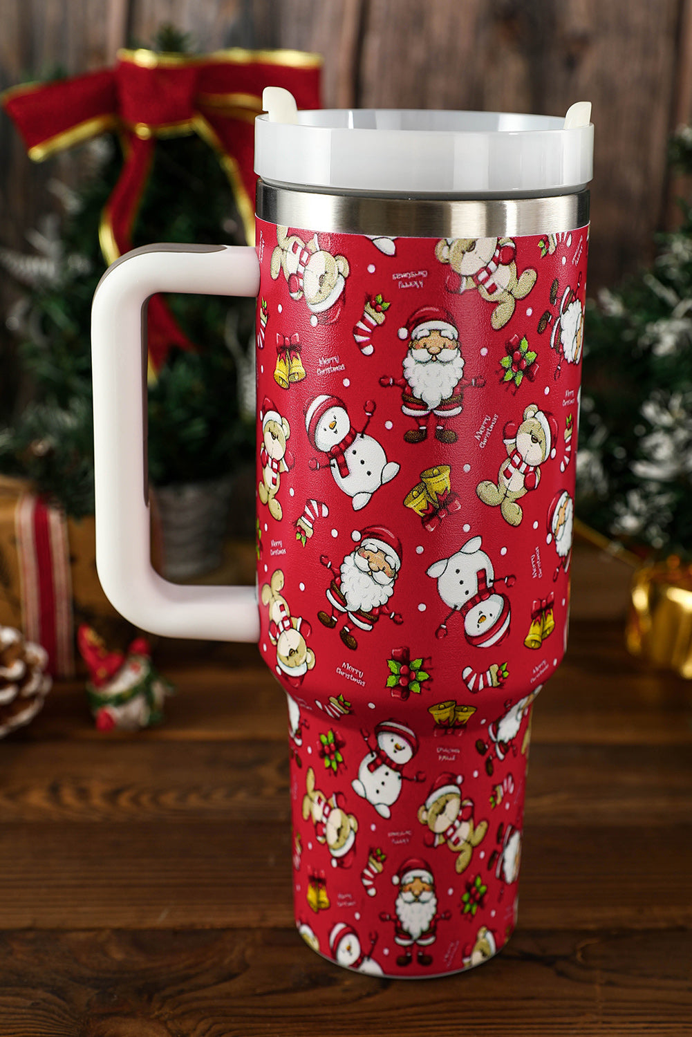 Edelstahlbecher mit feuerrotem Weihnachtsdruck, 1,2 l