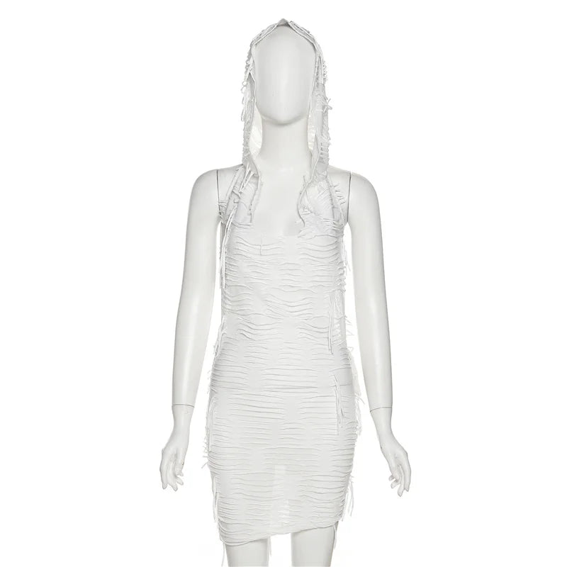 Minikleid mit Quasten und Kapuze