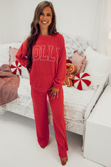 Fiery Red JOLLY Corded Long Sleeve Top and Pockets Pants Set