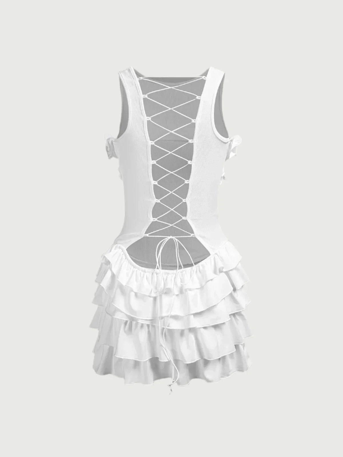 Sexy rückenfreies Minikleid aus Netzstoff mit Patchwork