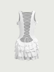 Sexy rückenfreies Minikleid aus Netzstoff mit Patchwork