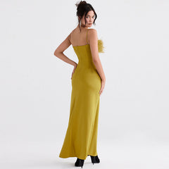 Slinky Solid Color Textured Notch Classic Trim Strapless Mini Dress - Yellow