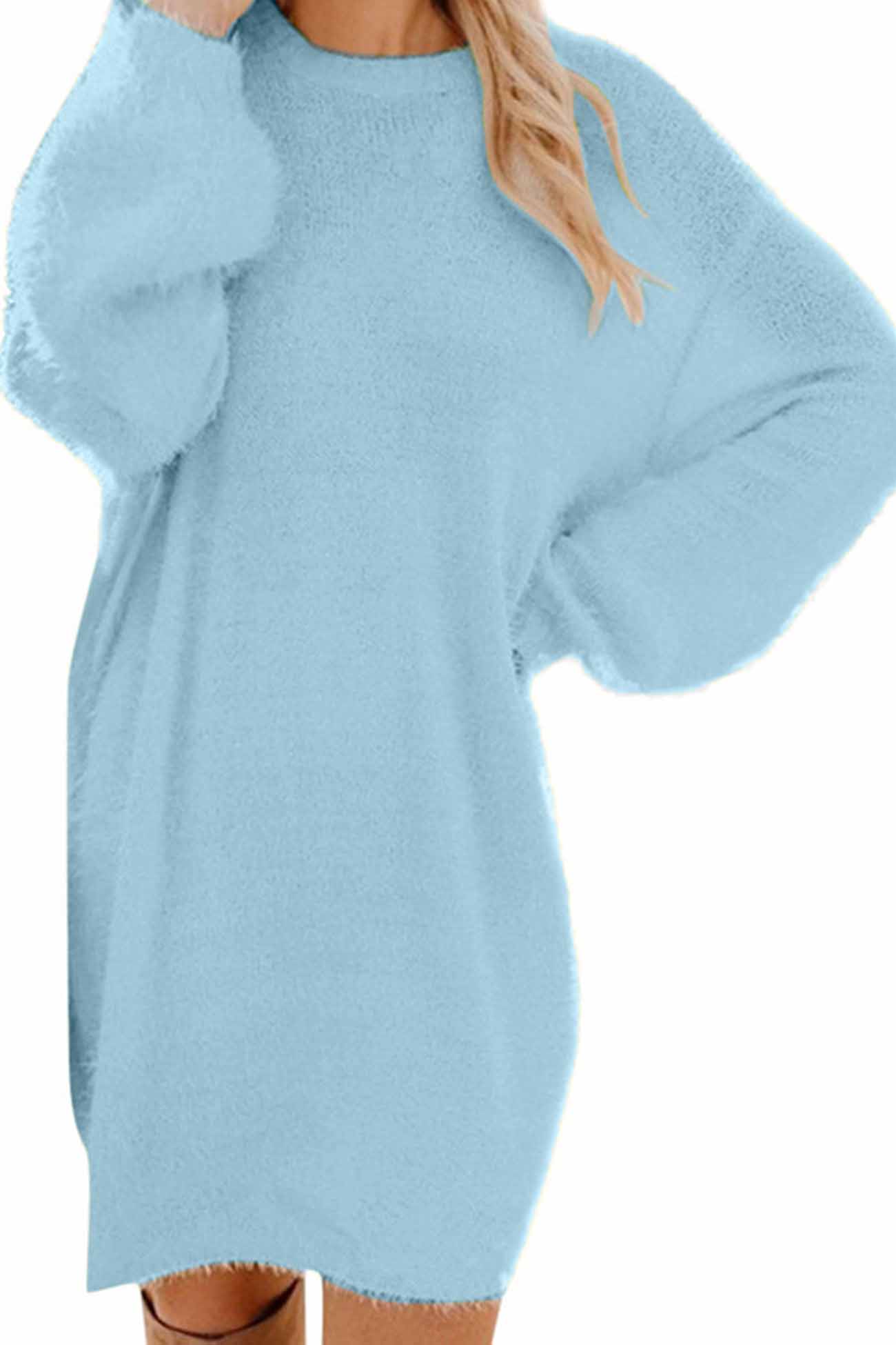 Long Sleeve Crew Neck Plush Dress