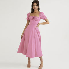Elegantes, schulterfreies Midi-Sommerkleid mit Puffärmeln und Bindeband vorn und hohem Schlitz - Schwarz