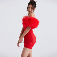 Anmutiger Micro-Minirock aus gerüschtem Netzstoff