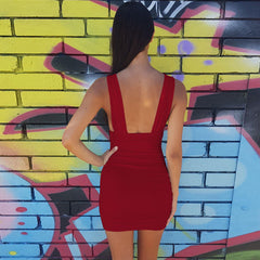 V-Ausschnitt, gerafftes, figurbetontes, trägerloses, klassisches Party-Minikleid - Schwarz