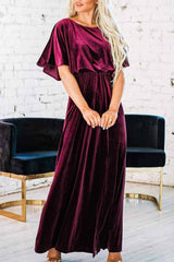 Velvet Crew Neck High Slit Midi Dress