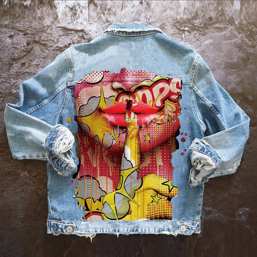 Halloween Print Long Sleeve Denim Jacket