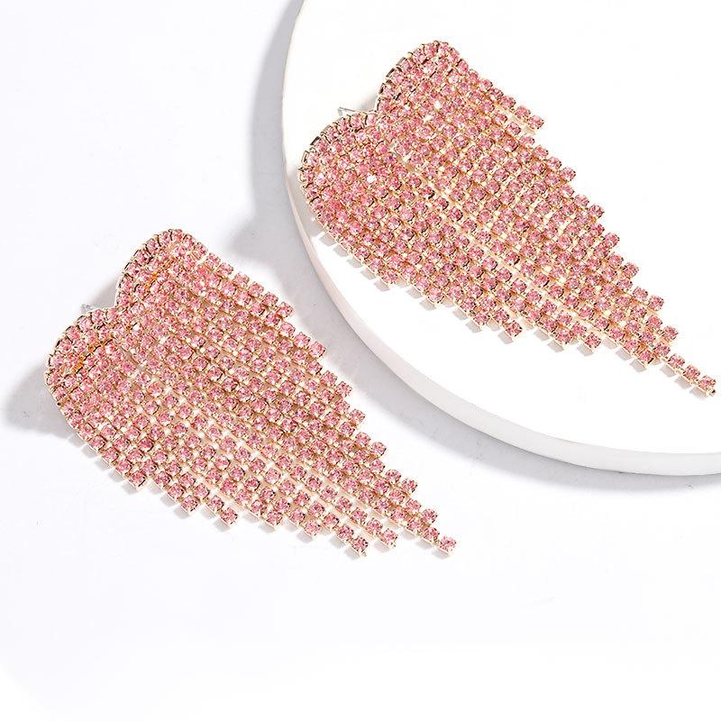 Colorful Heart Sparkling Diamond Tassel Earrings