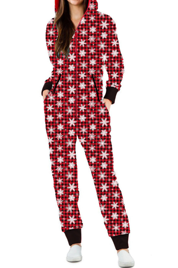 Loungewear-Overall mit Weihnachtsdruck, Reißverschlusstaschen und Kapuze
