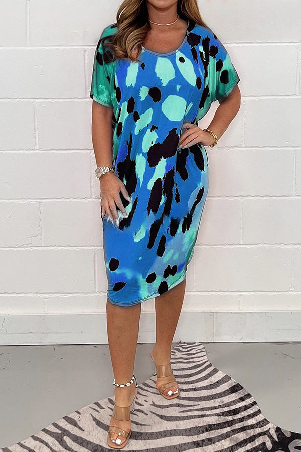Printed Crew Neck Oversized Multicolor T Bar Dress