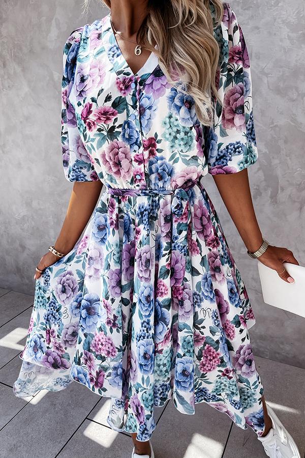 Forevermore Floral Irregular  Midi Dress