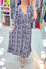 Fairytale Song Bohemian Print Stretch Frill Sleeve Loose Maxi Dress