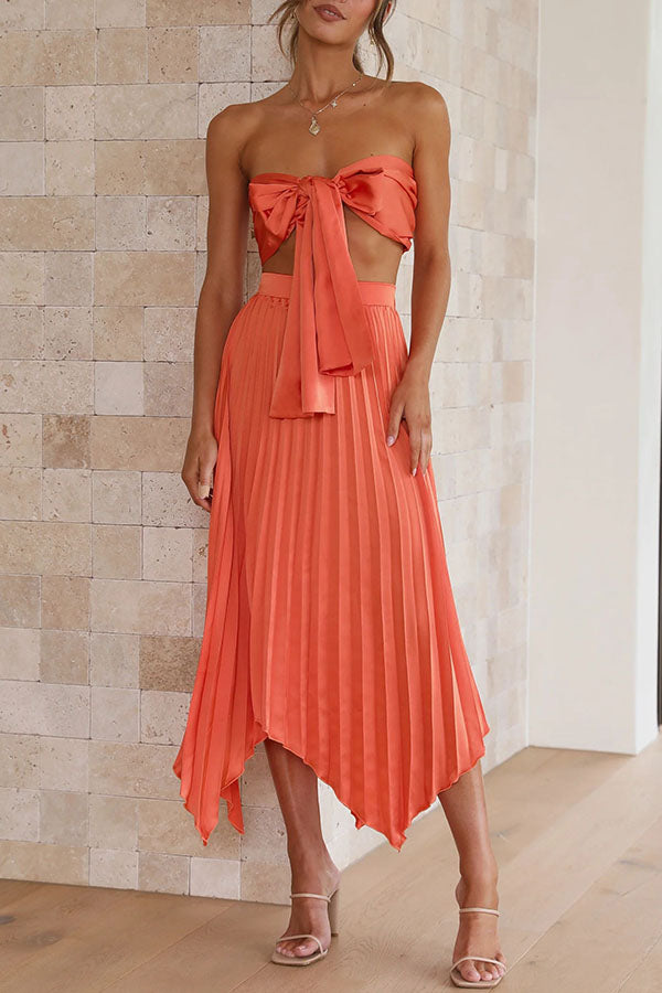 Tempe Pleated Top and Asymmetrical Hemline Skirt Set