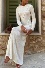 Knitted Crew Neck Long Sleeve High Waisted Maxi Dress