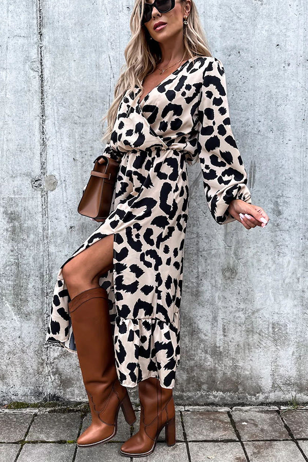 Running Wild Leopard Print Slit Midi Dress