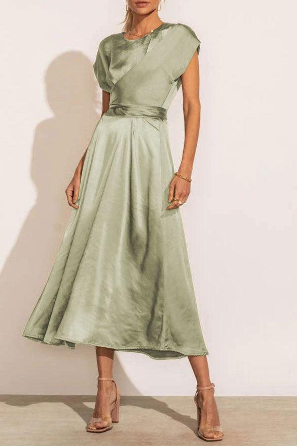 Elegant  All-match Tie Waist Midi Dress