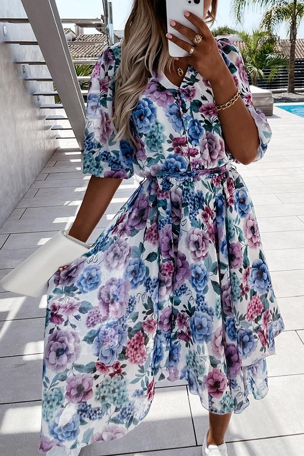 Forevermore Floral Irregular  Midi Dress