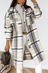 Women's  Woolen Plaid Trench Coat