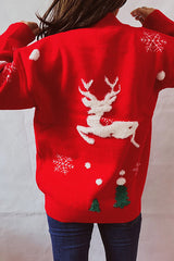 Christmas Pattern Knitted Crew Neck Long Sleeved Sweater