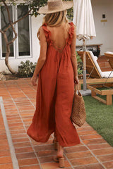 The Shore Thing Babe Pocketed Ruffle Relaxed Jumpsuit