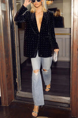 Runway Muse Embellished Velvet Pocketed Lapel Blazer