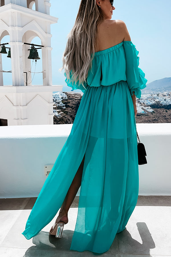 Pretty Sweet Colour Off Shoulder Ruffle Maxi Dress