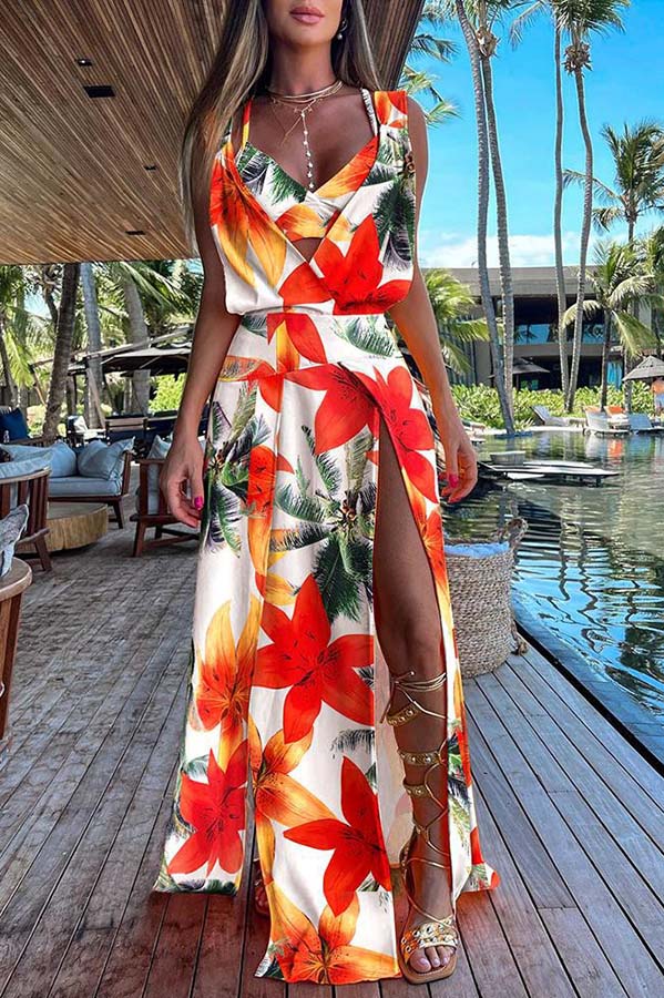 Sweet By The Sea Printed Slit Cover-Up Maxi Dress