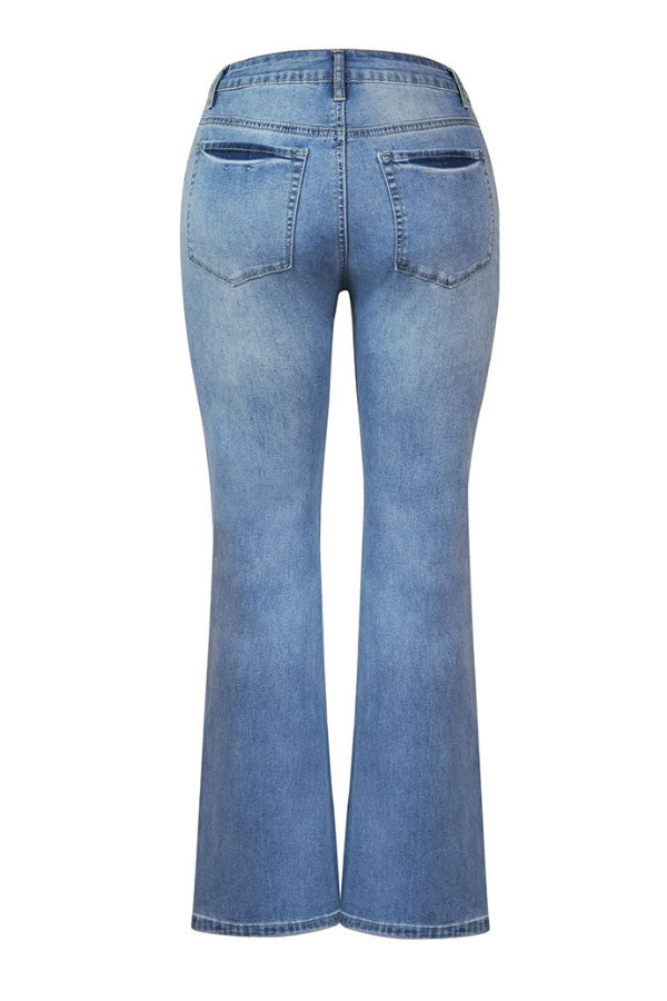 Slim-fit Ripped Multi-button Flared Jeans