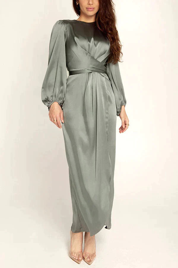 Beautiful Night Twist Waist Satin Maxi Dress