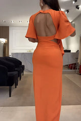 New Level of Beauty Bell Sleeve Cutout Waist Backless Maxi Dress