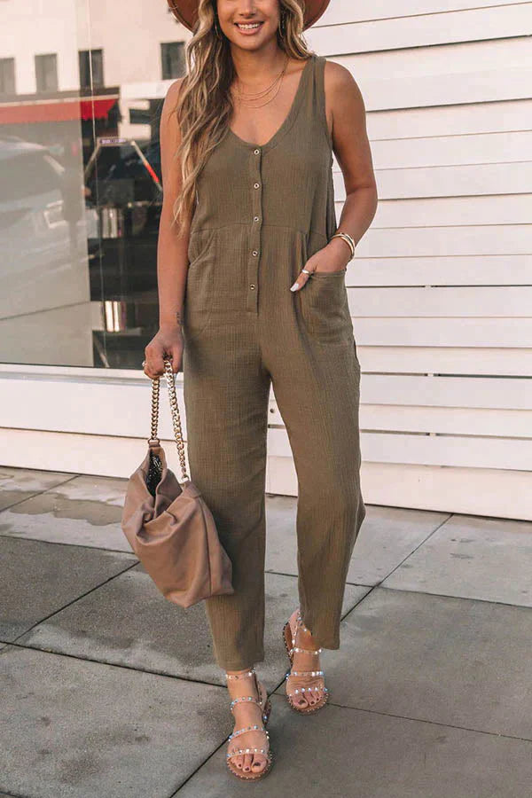 Brigitte Cotton Button Pocketed Jumpsuit